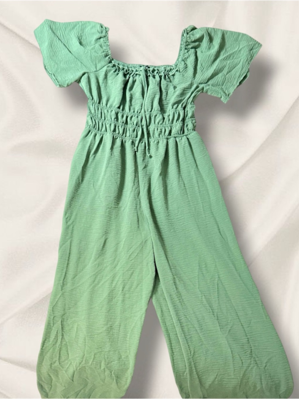 As U Wish Mint Green Smocked Jumpsuit with Flutter Sleeves